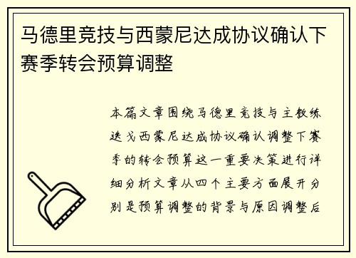 马德里竞技与西蒙尼达成协议确认下赛季转会预算调整